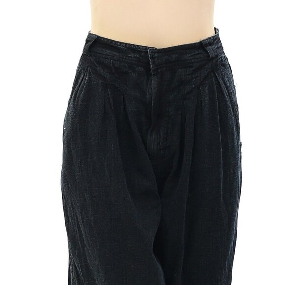 Free People Lotta Love Linen Trousers Pants High-Rise Wide-Leg Black XS-2 265257 - Picture 7 of 10